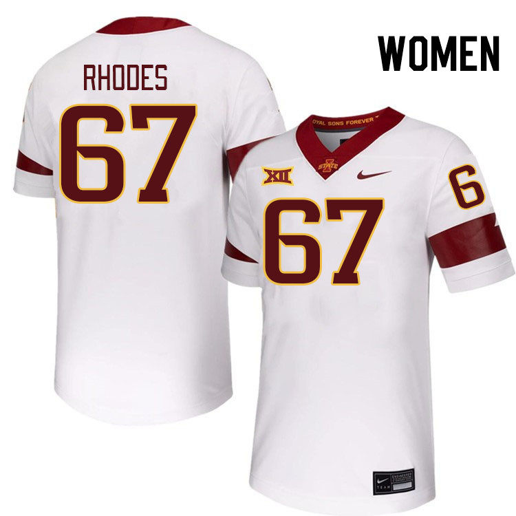 Women #67 Carson Rhodes Iowa State Cyclones College Football Jerseys Stitched-White